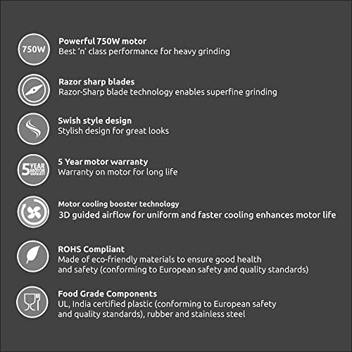 Preethi Peppy Plus MG-246 Mixer Grinder, 750 watt, Red-Black, 4 Jars