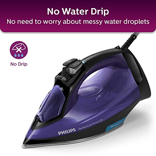 Philips PowerLife Iron showing 180g steam boost and 45g/min continuous steam features
