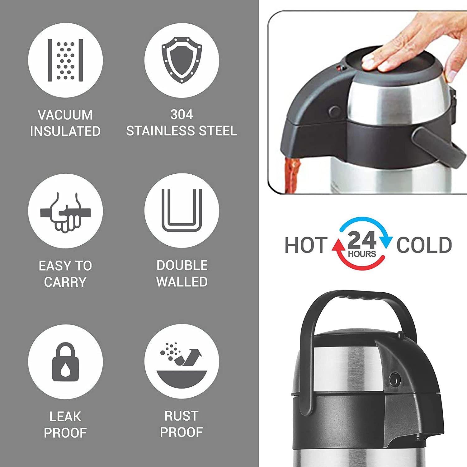 Milton Beverage Dispenser Vacuum Insulated Tea Coffee Server with Pump