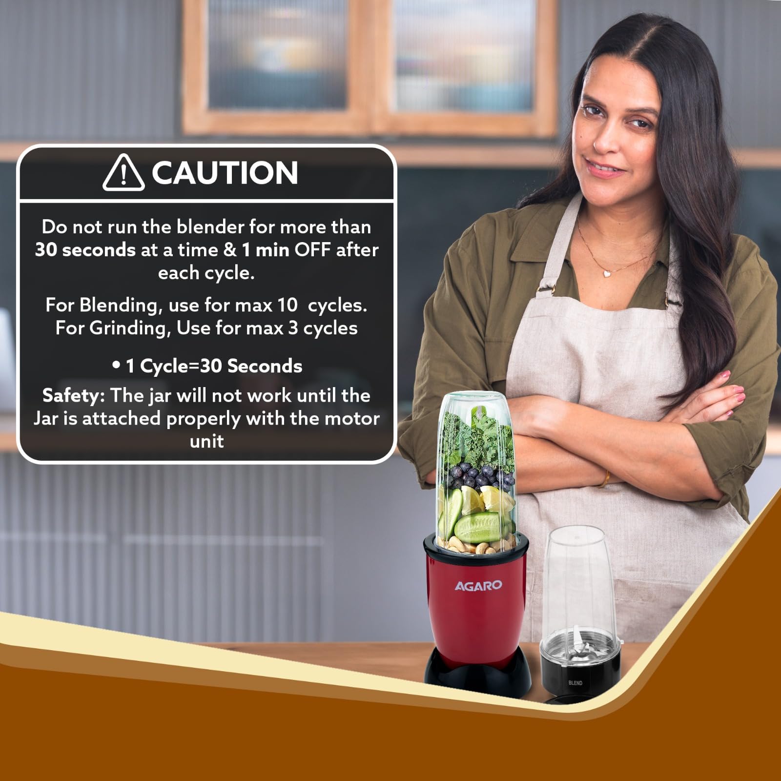 AGARO Mixer Grinder with 3 BPA-free jars and thermal overload protection