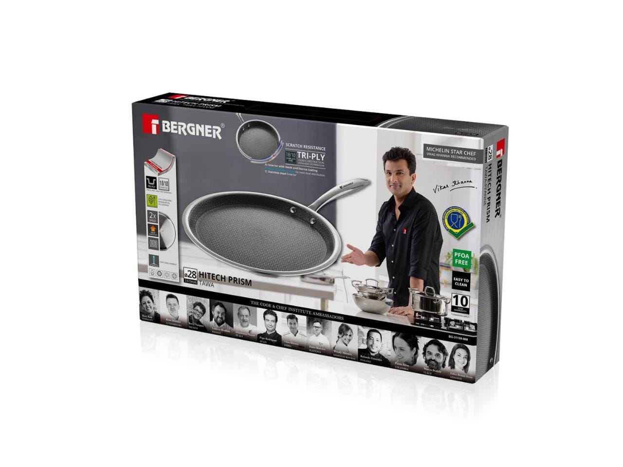 Bergner Hitech Prism Triply Stainless Steel Non Stick Tawa - KITCHEN MART