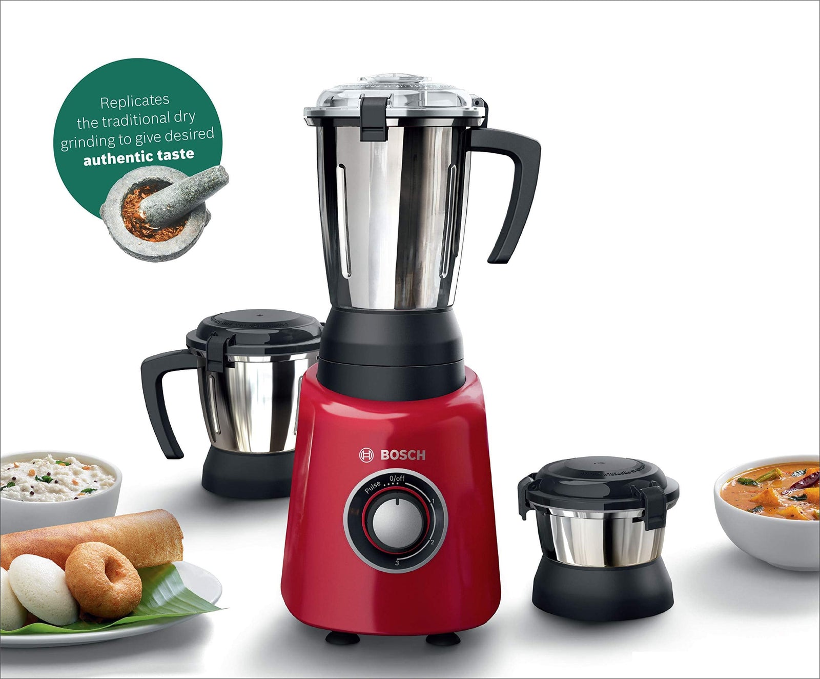 Bosch TrueMixx Radiance 600-Watt Mixer Grinder (Red) - KITCHEN MART