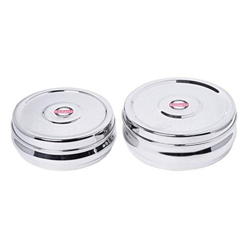Embassy Bulging Puri Box/Container - Set of 2 (Size 3 & 4, 600 & 800 ml), Stainless Steel - KITCHEN MART