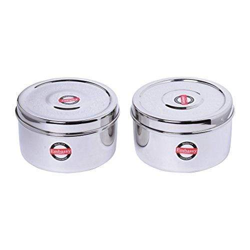 Embassy Deep Puri Box / Container - Pack of 2 (Size 8, 650 ml each), Stainless Steel - KITCHEN MART