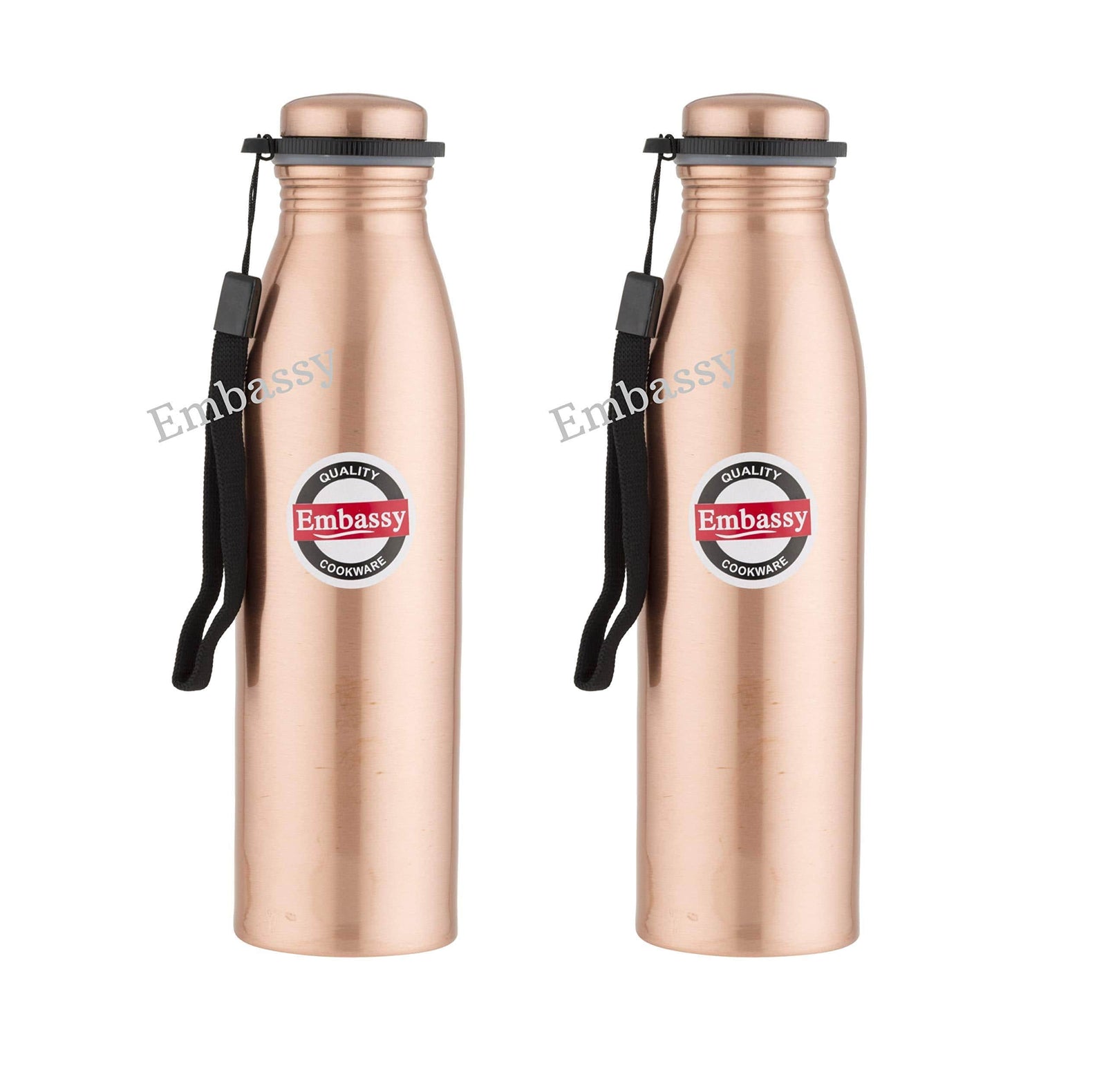 Embassy Premium Copper Water Bottle, Plain, 600 ml, Pack of 2 - Leak-Proof, Jointless and Pure Copper - KITCHEN MART