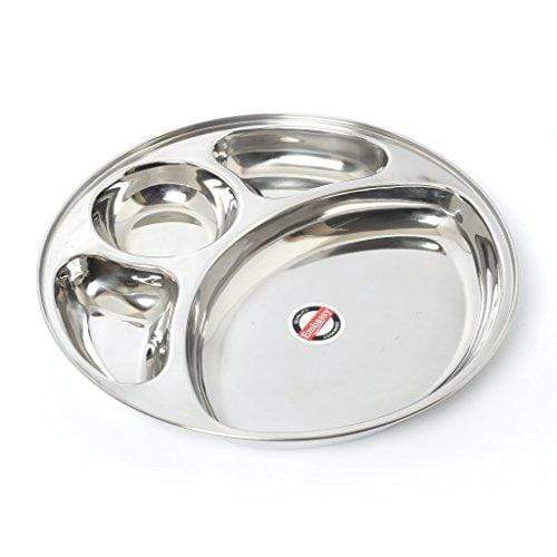 Embassy Round Bhojan Plate Dx / Breakfast / Snack Plate, Size Mini, 26.4 cms (Pack of 6, Stainless Steel) - KITCHEN MART