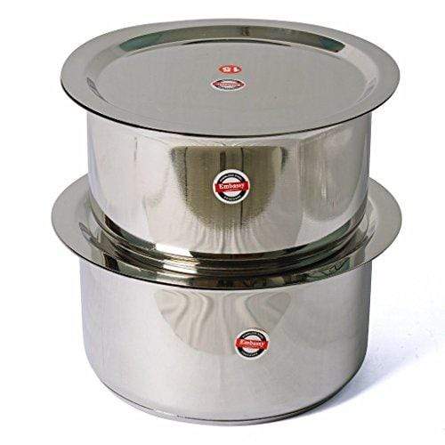 Embassy Sandwich Bottom Topes with Lid, Set of 2 (Sizes 15 & 16) - 3250 & 3750 ml (Stainless Steel) - KITCHEN MART