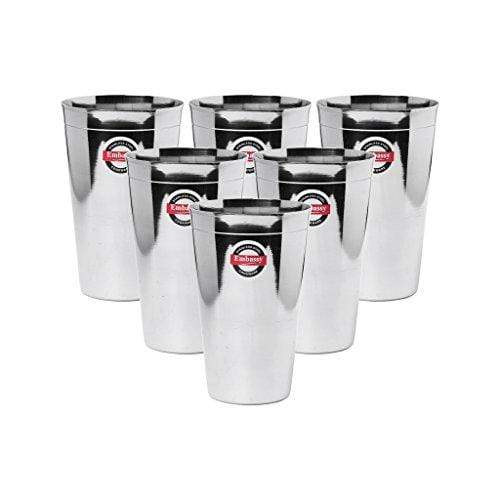 Embassy Stainless Steel Plain Lassi Glass, Pack of 6, 650 ml/Glass - KITCHEN MART