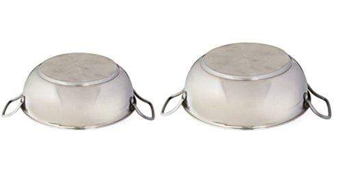 Embassy Stainless Steel Sandwich Bottom Kadhai, Set of 2, Sizes 11 & 13 (21 & 25 cms - 1400 & 2300 ml) - KITCHEN MART