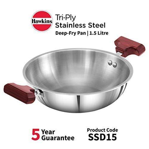 Hawkins Tri-ply Stainless Steel Deep-Fry Pan, 1.5 Litre - KITCHEN MART