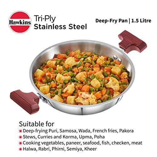 Hawkins Tri-ply Stainless Steel Deep-Fry Pan, 1.5 Litre - KITCHEN MART