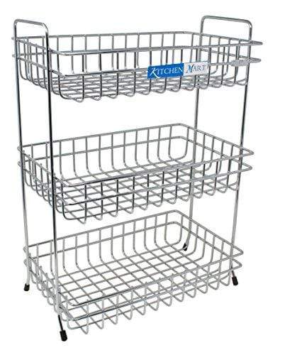 Kitchen Mart Fruit and Vegetable Trolley, Rectangle, 3-Tier, Stainless Steel (MINI) - KITCHEN MART