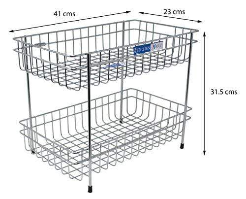 Kitchen Mart Fruit & Vegetable Trolley with / without Wheels, Rectangle, 2-Tier, Stainless Steel (Multipurpose Kitchen Storage Rack / Shelf) - KITCHEN MART