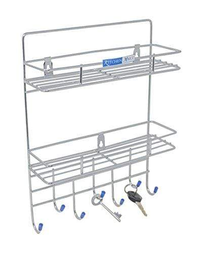 Kitchen Mart Key holder / Laddle Holder with 2-Tier Rack, Wall Mount, 7-Pins Stainless Steel (Pack of 1) - KITCHEN MART