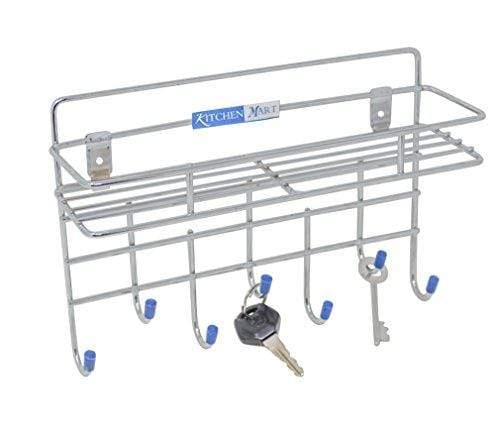 Kitchen Mart Key holder / Laddle Holder with single rack, Wall Mount, 7-Pins Stainless Steel (Pack of 1) - KITCHEN MART