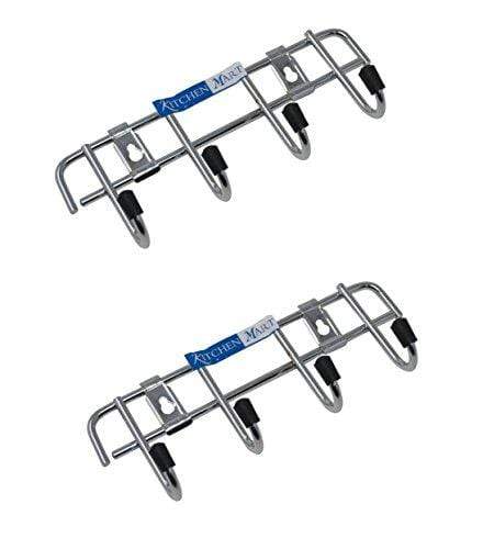 Kitchen Mart Stainless Steel Hook Rail 4-Pins, Coth hanger / Laddle hanger / Key Hanger / Towel Hanger (Pack of 2) - KITCHEN MART
