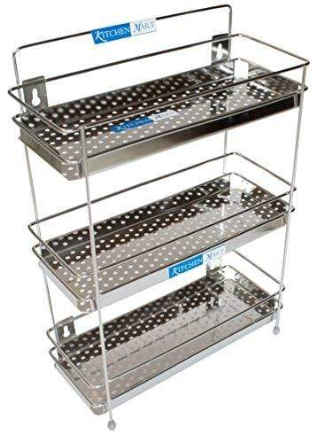 Kitchen Mart Stainless Steel Perforated Multipurpose Storage Shelf / Spice Rack, Triple (3-Tier) - KITCHEN MART