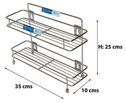 Kitchen Mart Stainless Steel Sleek Multipurpose Storage Shelf / Spice Rack, Double (2-Tier) - KITCHEN MART