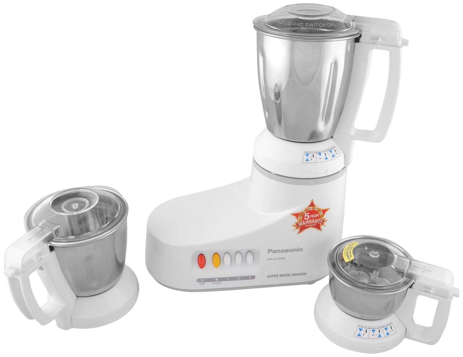 Panasonic MX-AC360S-H 550-Watt 3-Jar Super Mixer Grinder (Grey) ISI Certified - KITCHEN MART