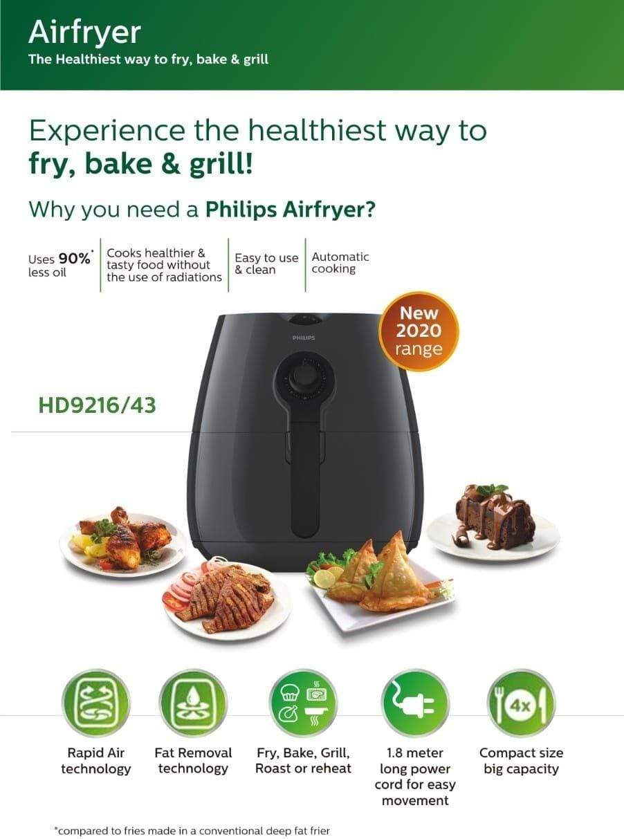 Philips HD9216/43 Airfryer with Rapid Air Technology for Healthy Cooking, Baking and Grilling - KITCHEN MART