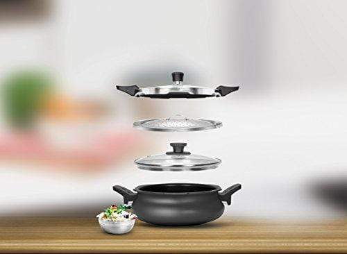 Pigeon By Stovekraft Belita Hard Anodized Super Cooker Set, 4-Pieces, Black - KITCHEN MART
