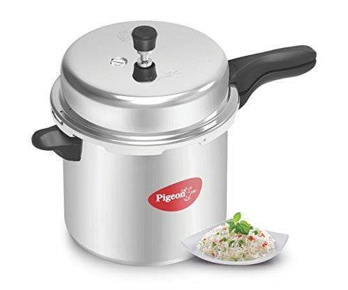 Pigeon by Stovekraft Deluxe Aluminium Pressure Cooker, 12 Litres,Silver - KITCHEN MART