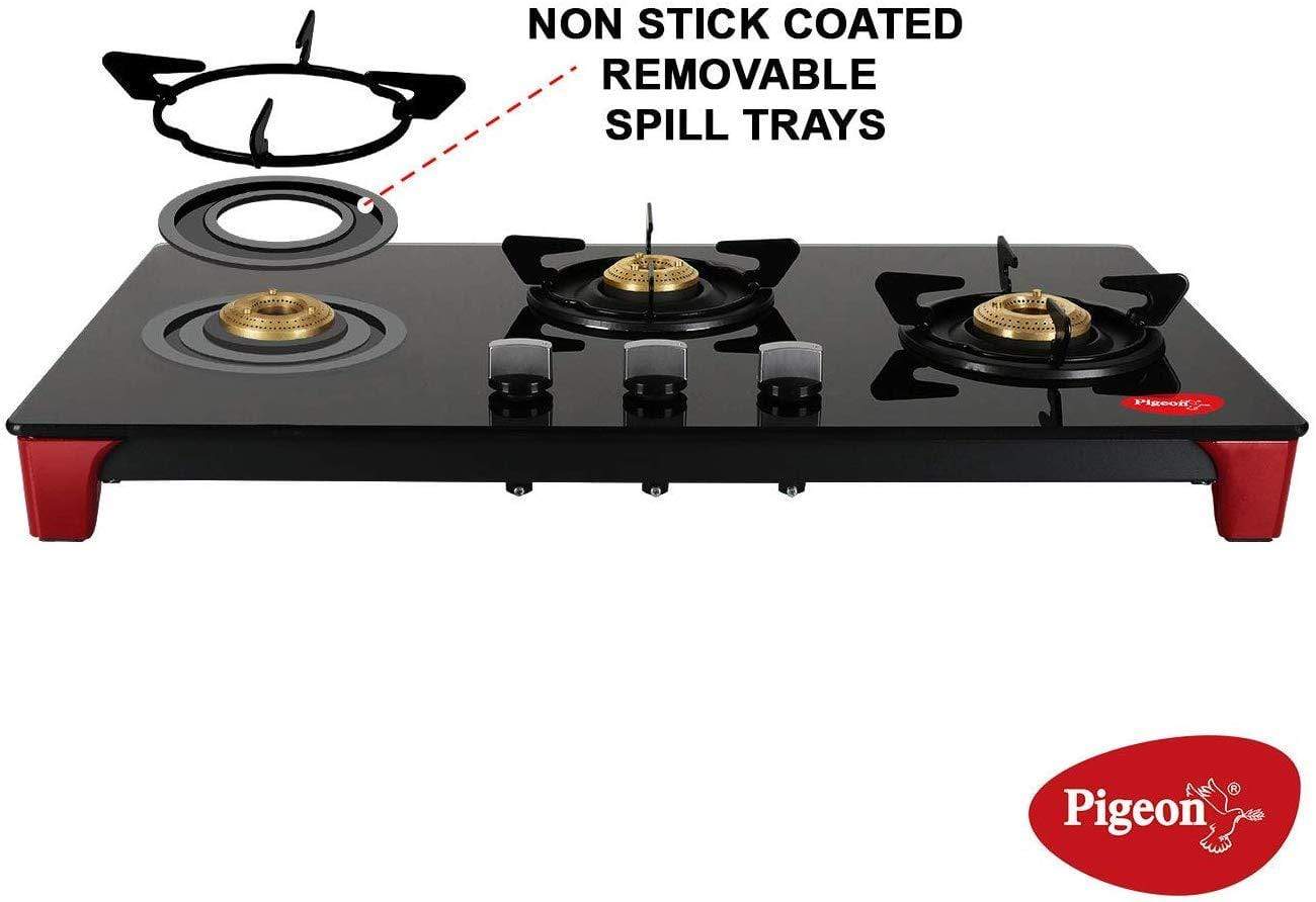 Pigeon by Stovekraft Infinity - 3 Burner Glass Top LPG Stove - KITCHEN MART