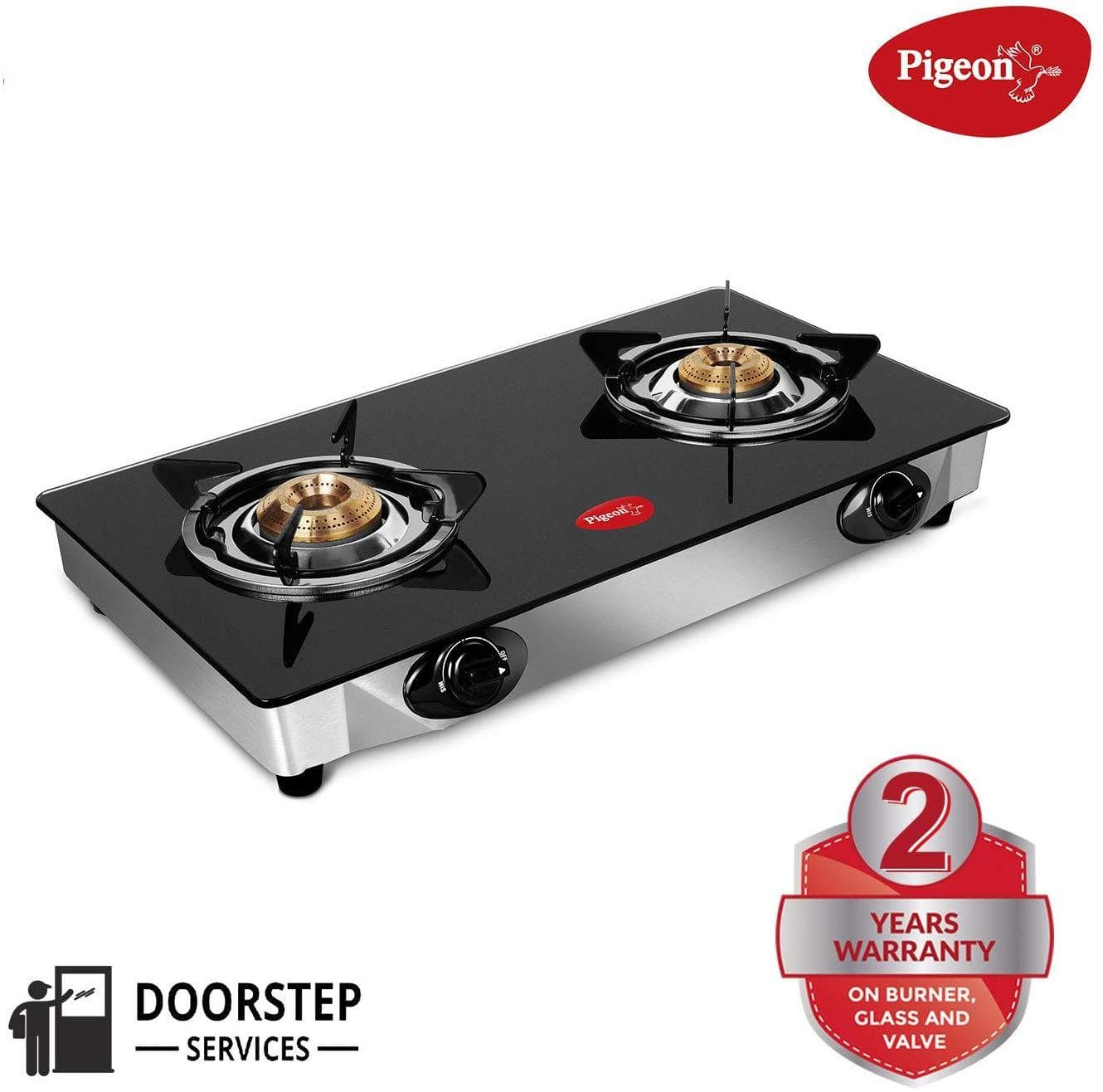 Pigeon By Stovekraft Favourite 2-Burner Glass Top Gas Stove, Black - KITCHEN MART
