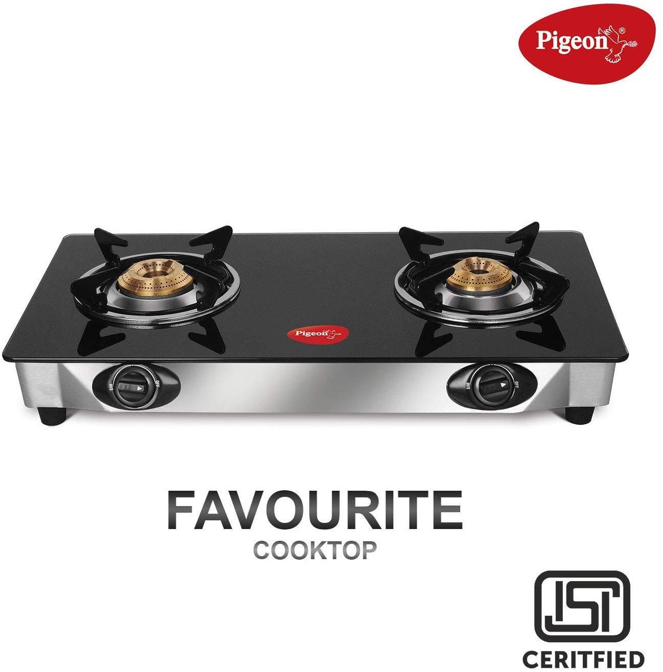Pigeon By Stovekraft Favourite 2-Burner Glass Top Gas Stove, Black - KITCHEN MART