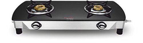 Preethi Blu Flame Streak Glass Top 2-Burner Gas Stove, Black - KITCHEN MART