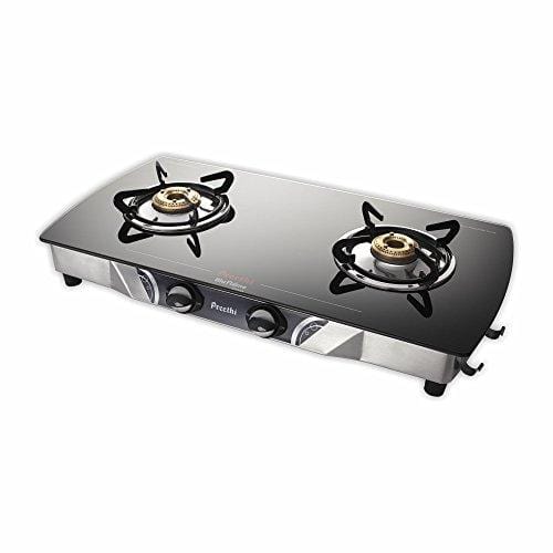 Preethi Blu Flame Streak Glass Top 2-Burner Gas Stove, Black - KITCHEN MART