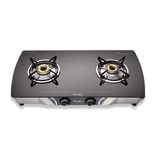 Preethi Blu Flame Streak Glass Top 2-Burner Gas Stove, Black - KITCHEN MART
