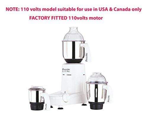 Preethi Eco Plus 110 Volts Mixer Grinder (For Use In Usa & Canada Only),White - KITCHEN MART