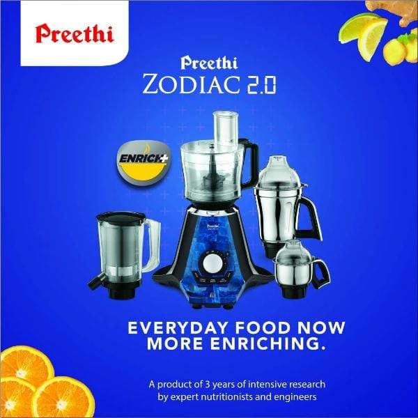 Preethi Zodiac 2.0 MG235 750-Watt Mixer Grinder with 4 Jars (Black) - KITCHEN MART
