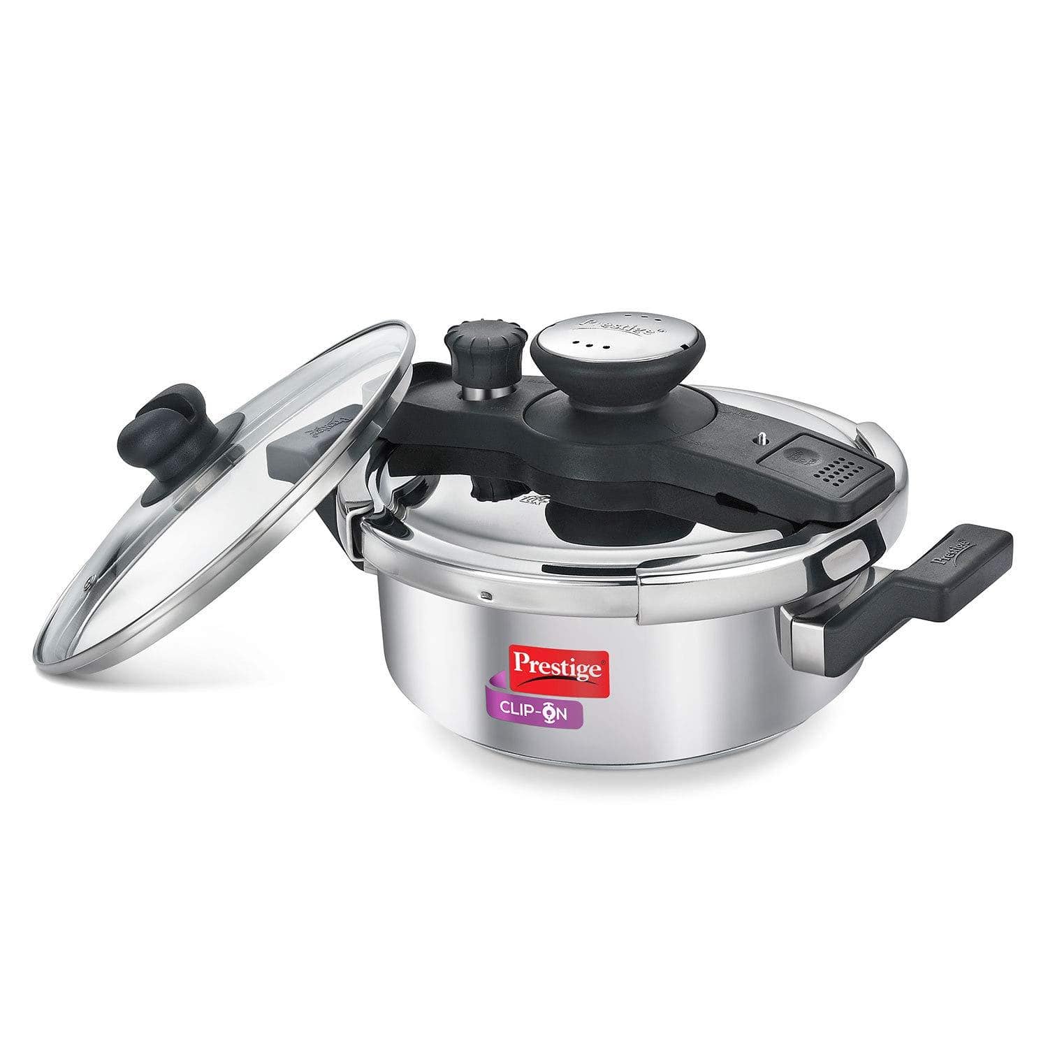 Prestige Clip On Stainless Steel Pressure Cooker with Glass Lid - KITCHEN MART