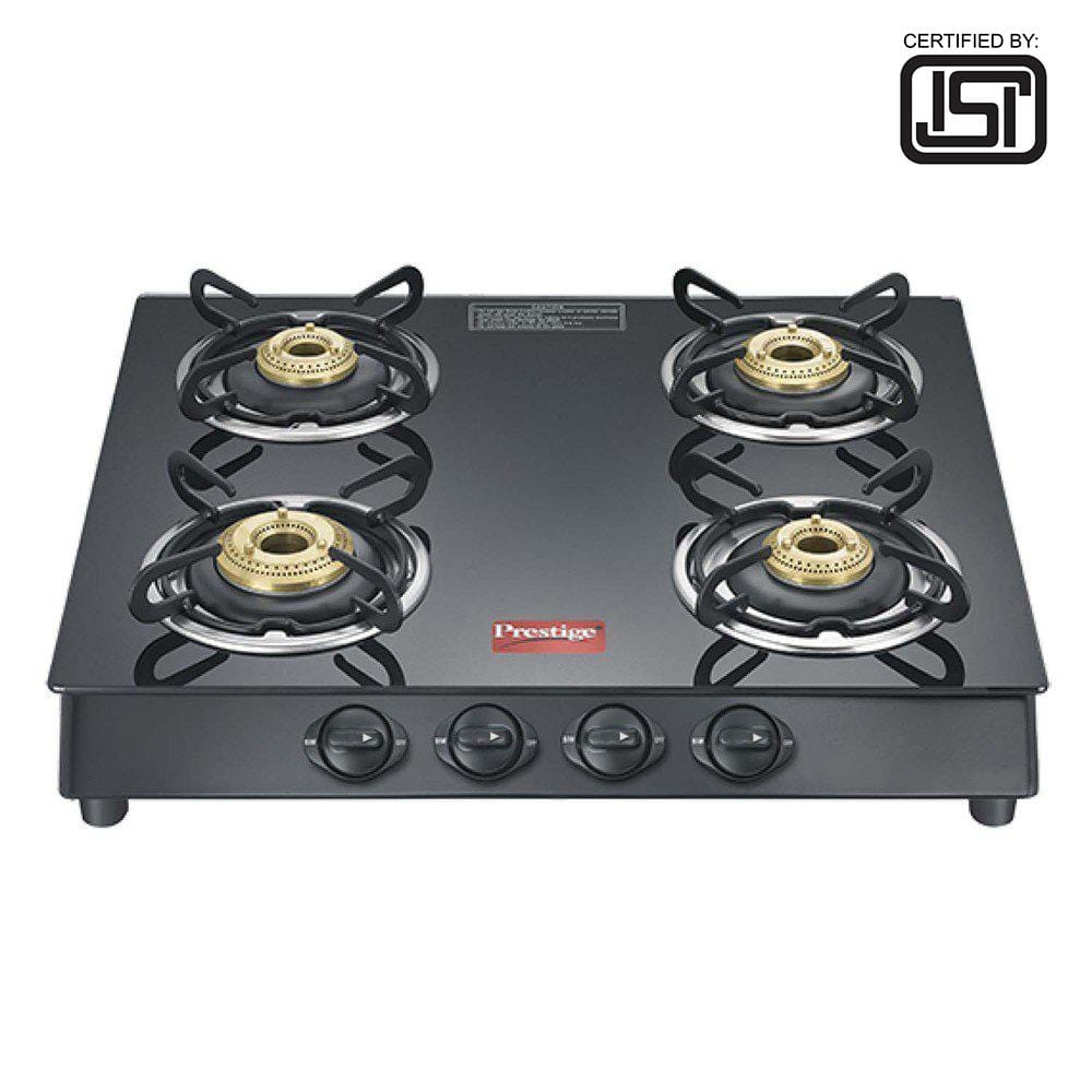 Prestige Marvel Plus Glass 4 Burner Gas Stove (Black) (ISI Certified) - KITCHEN MART