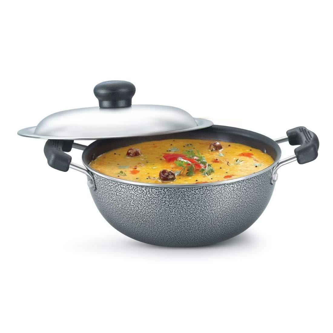 Prestige Omega Select Plus Non-Stick Flat Base Kadai with Lid(Grey) - KITCHEN MART