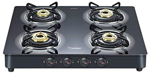 Prestige Royale Plus Schott Glass 4 Burner Gas Stove, Black - KITCHEN MART