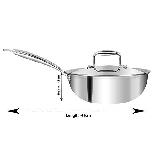 Vinod Platinum Triply Stainless Steel Deep Frypan with Lid - KITCHEN MART