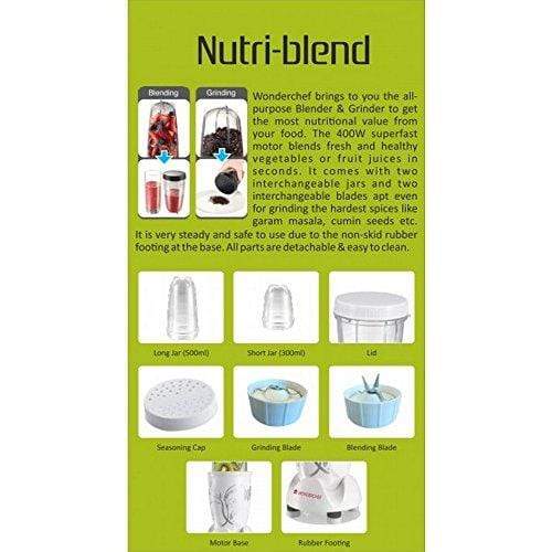 Wonderchef Nutri-Blend 400-Watt Mixer Grinder with 3 Jars (White) - KITCHEN MART