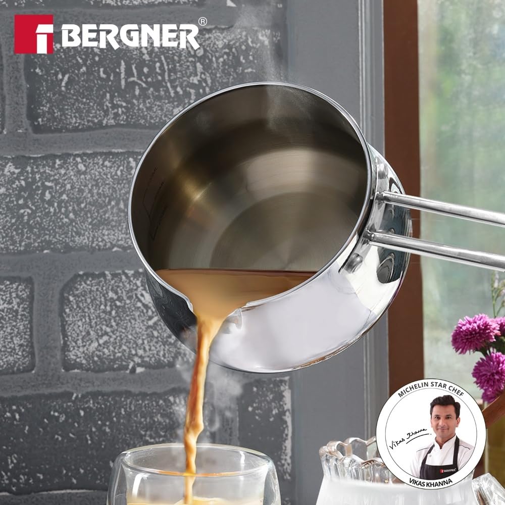 Bergner Essentials Balaji Tri-Ply Stainless Steel Coffee/Milk Warmer Pot 10cm 500 ml with tea pouring