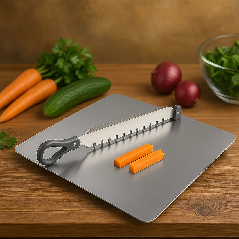 Supermom Stainless Steel cutting board | Vegetable Slicer cut n chop fantasia, 31x24cms