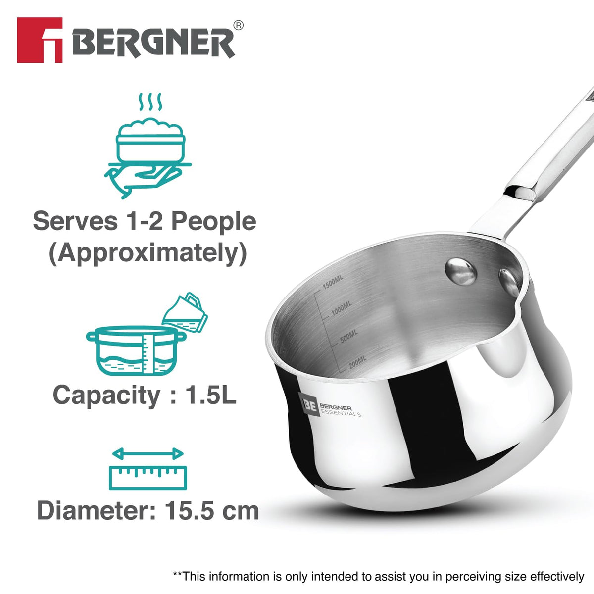 Bergner Essentials Balaji Tri-Ply Stainless Steel Coffee/Milk Warmer Pot 1500 ml