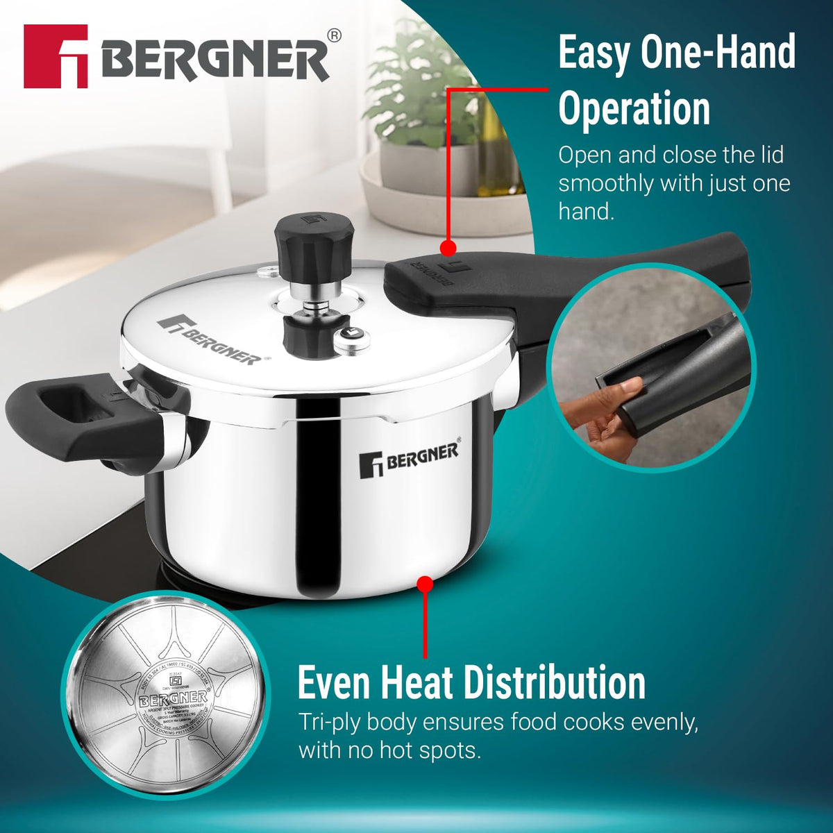 Bergner Argent Classic Triply Stainless Steel Pressure Cooker - Premium Quality