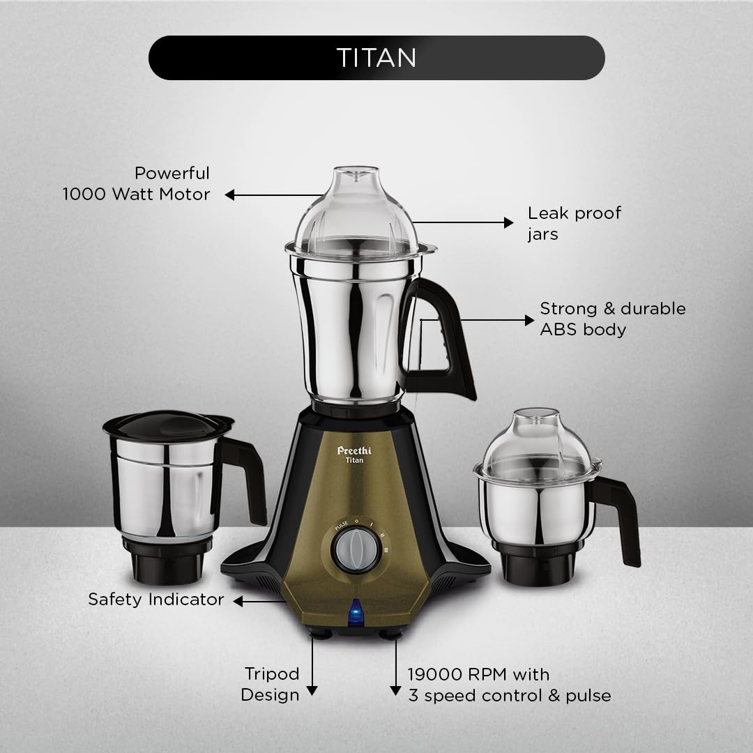 Preethi Titan Mixer Grinder blending ingredients in the 1.5L jar