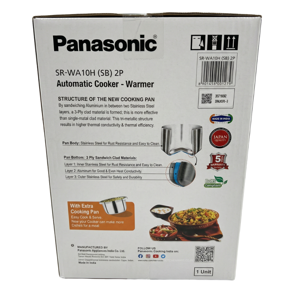 Panasonic SR-WA10H (SB) Automatic Rice Cooker - Sandwich Bottom Stainless Steel Inner Pot