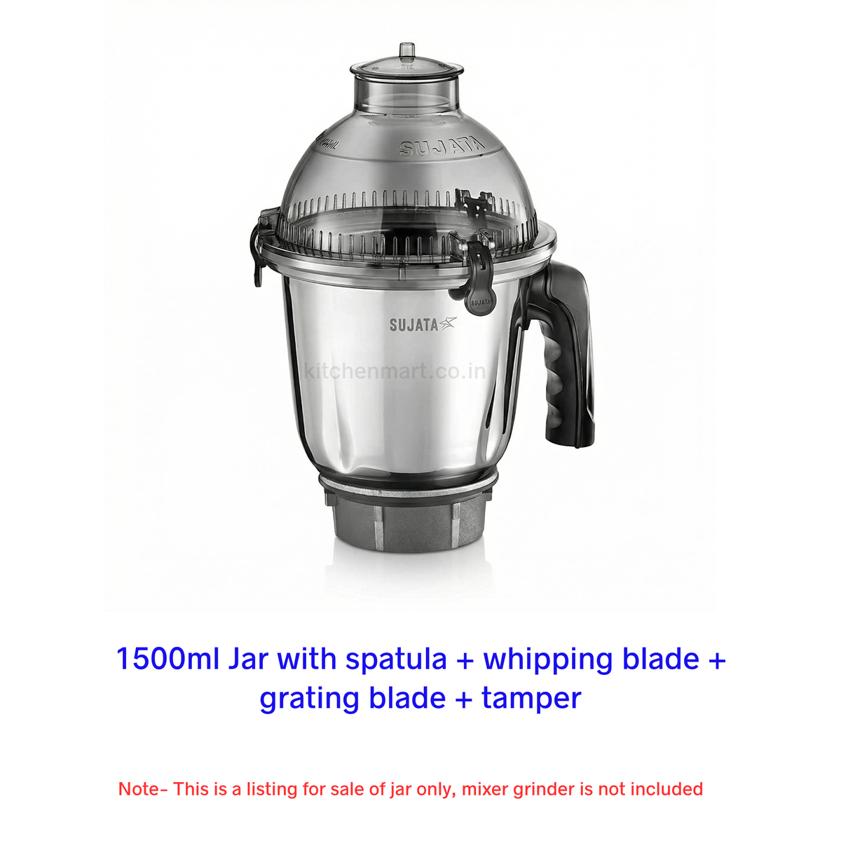 Sujata 1500ml dome jar with spatula whipping blade grating blade and tamper accessories