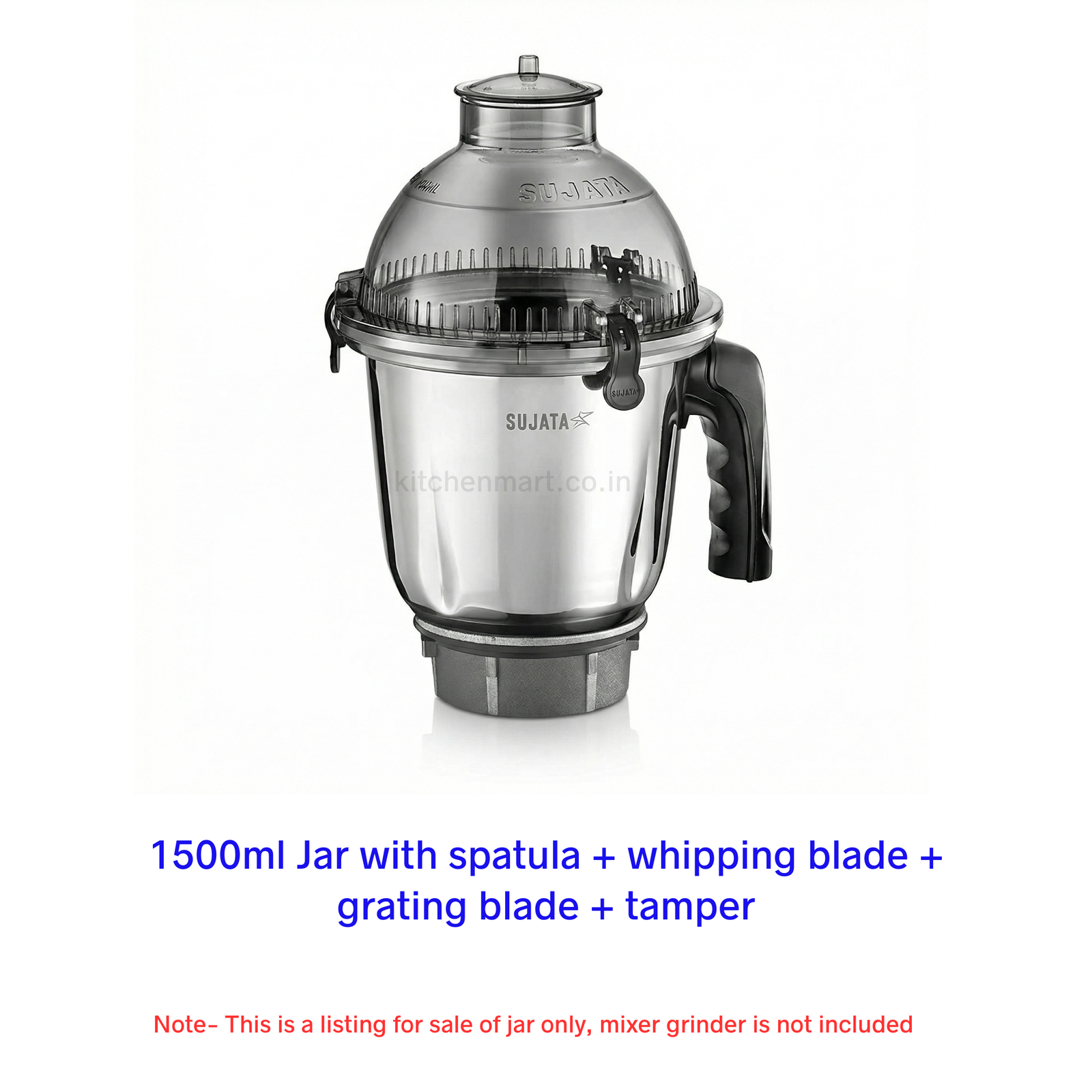 Sujata 1500ml dome jar with spatula whipping blade grating blade and tamper accessories