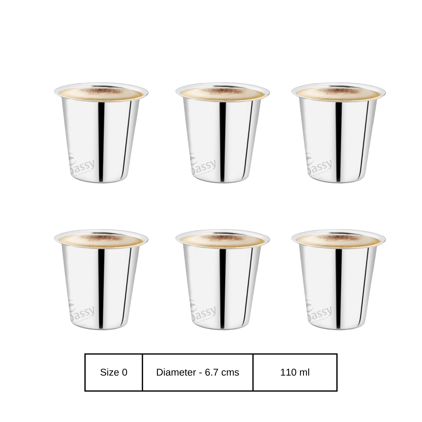 Embassy 22G Rampatra Glass Premium Stainless Steel Drinking Glasses Set - Mirror Finish - 6 pieces