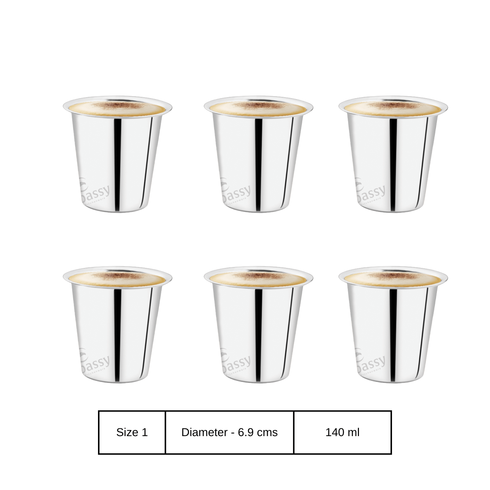 Embassy 22G Rampatra Glass Premium Stainless Steel Drinking Glasses Set - Mirror Finish - 6 pieces